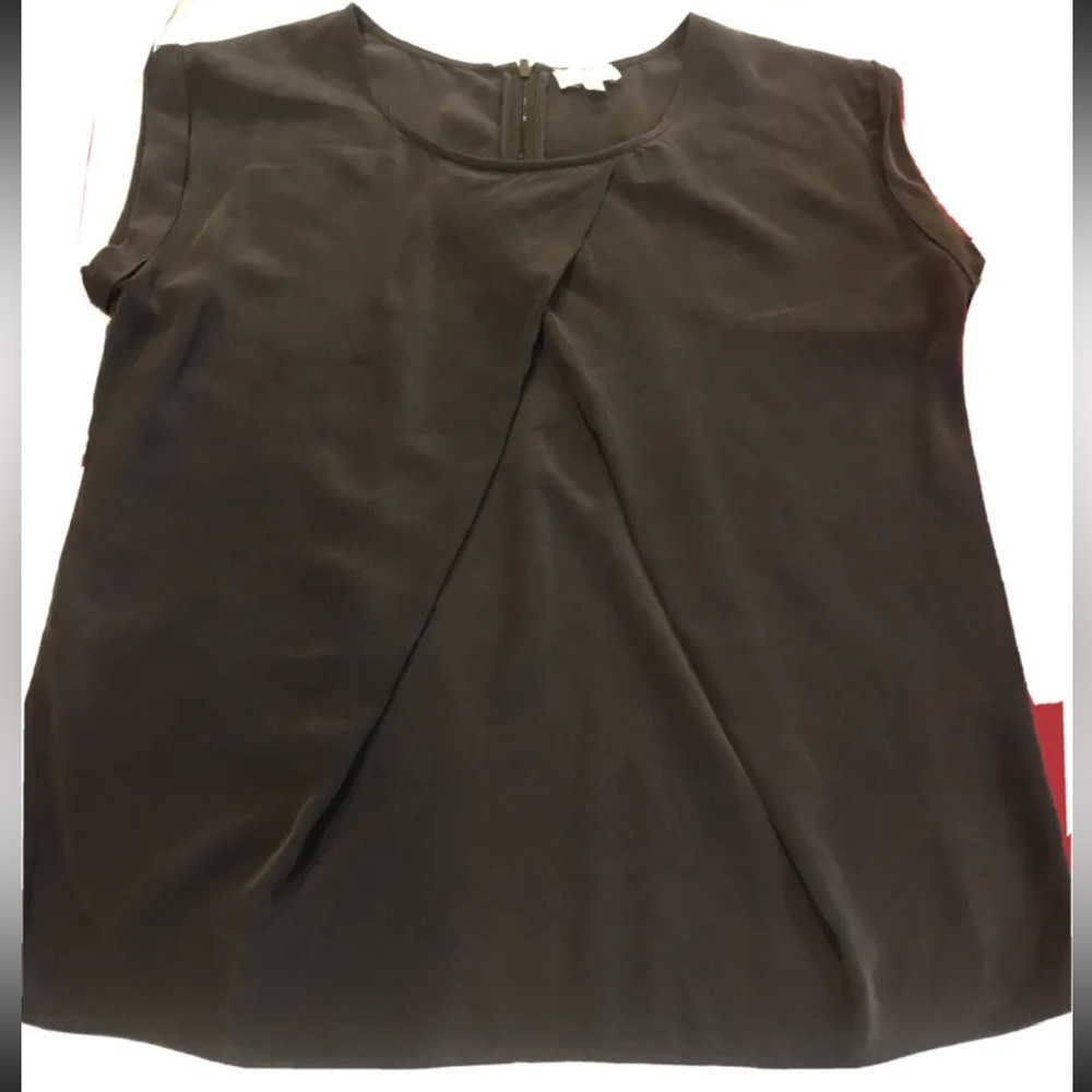 Adriano Goldschmied black SILK BLOUSE Sleeveless pleated Front Back Zipped FLOWY
